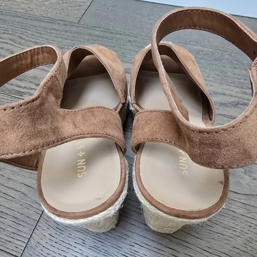 Sun + Stone Fey Platform Ankle Strap Espadrille Block Heel Sandal in Cognac